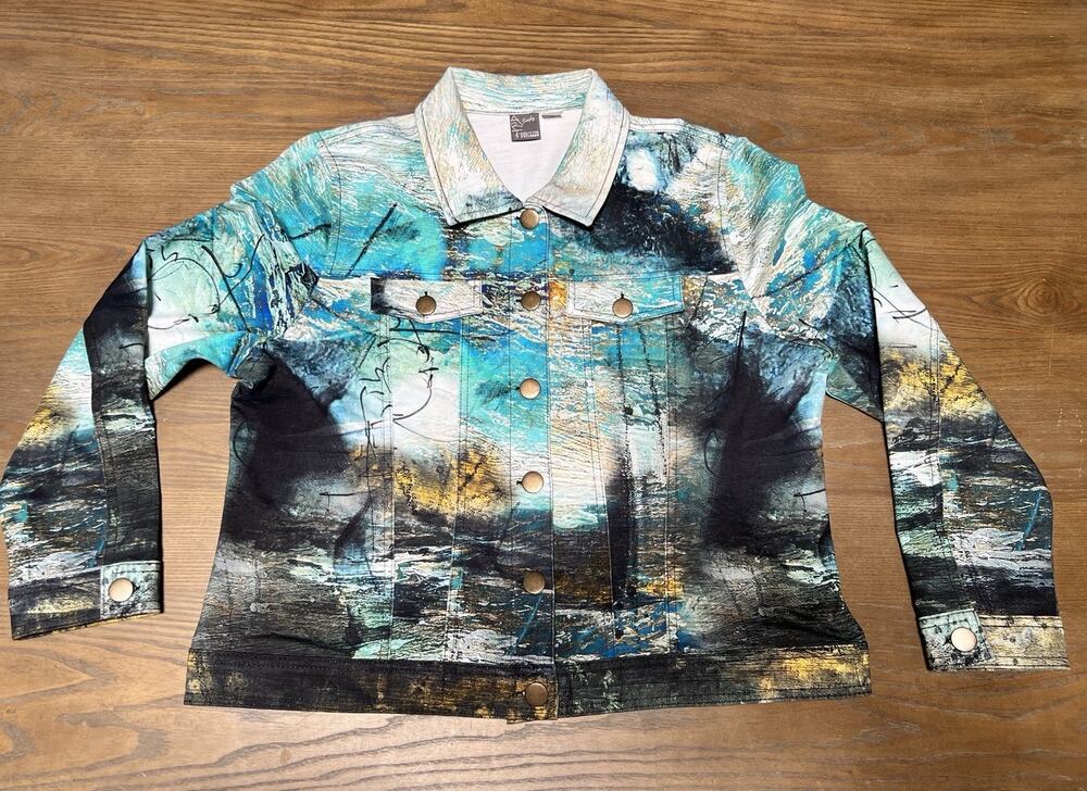 Simply Art Dolcezza Jacket XL Abstract Teal Gold Wearable Art Stretch 75607